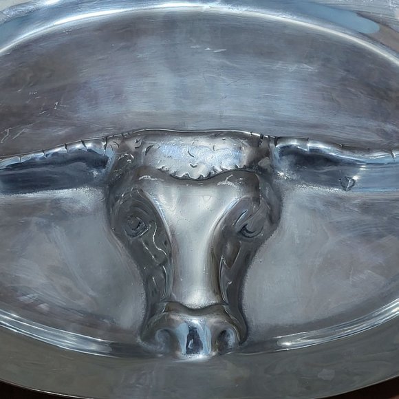 Large Texas 3D Longhorn Metal Serving Tray Platter Longhorn Steer Head Handles - Picture 4 of 10